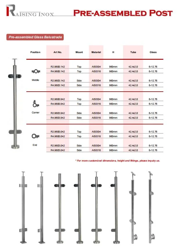 Stainless Steel Balustrade for Indoor Stairs Handrail Design/Glass Railing/Staircase Fittings/Balcony