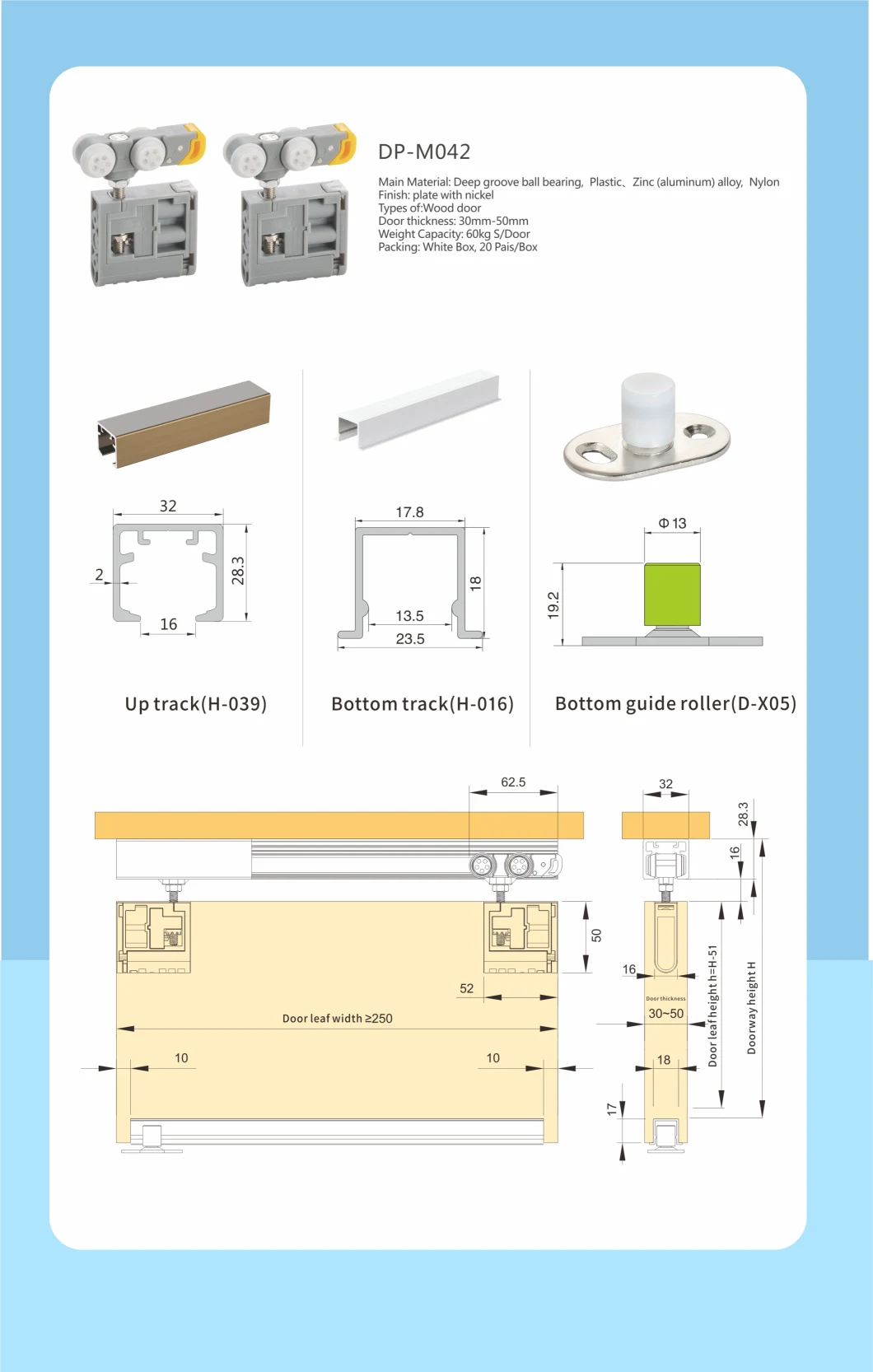 Smooth Heavy Silent Wooden Hanging Sliding Door Roller