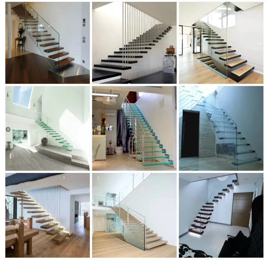 Commercial Metal Stairs DIY Steel Wood Curved Staircase with Single Stringer Prefab Interior