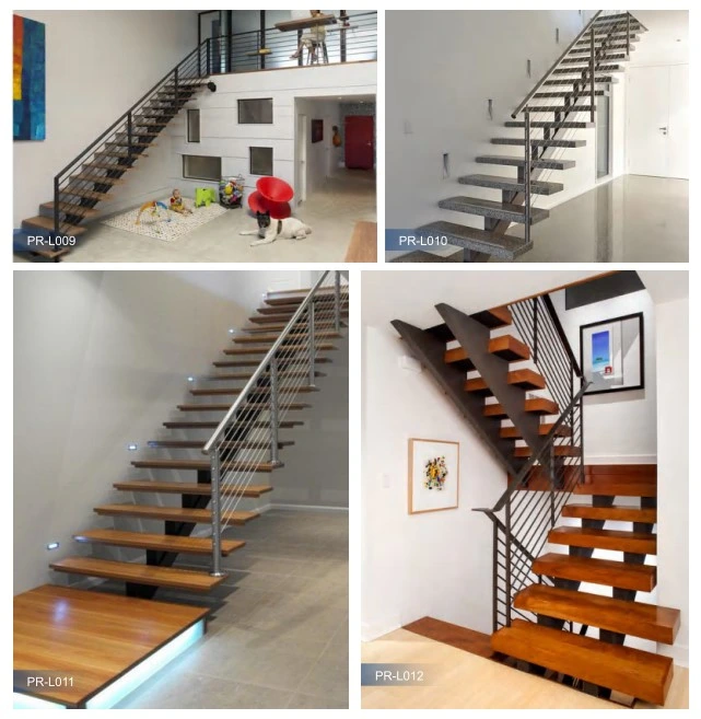 Commercial Metal Stairs DIY Steel Wood Curved Staircase with Single Stringer Prefab Interior